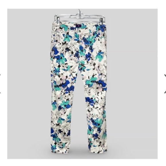 Not Your Daughter Designer Floral Blue Straight Ankle Jeans Tummy Tuck Tech 12 - Picture 2 of 5
